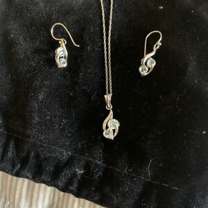 925 Diamond and Aquamarine necklace and earrings